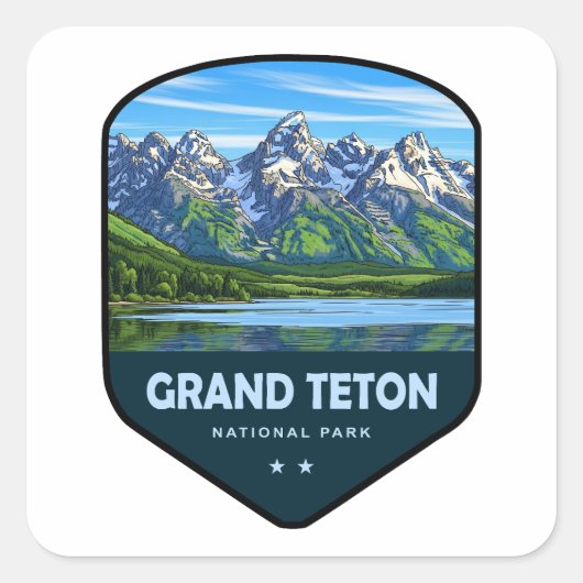 Grand Teton National Park Shield Quadratischer Aufkleber (Vorderseite)