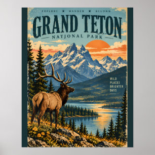 Grand Teton National Park Vintage-Reiseposter wi Poster