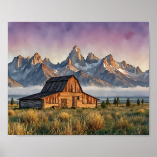 Grand Teton National Park Watercolor Art Print Poster