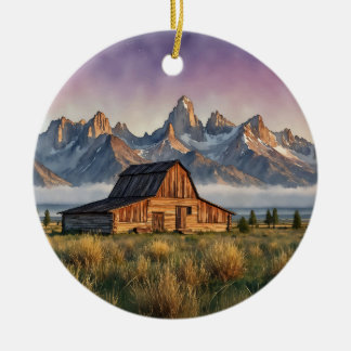Grand Teton National Park Watercolor Keramik Ornament