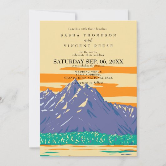 Grand Teton National Park Wedding Invitation Retro Einladung (Vorderseite)