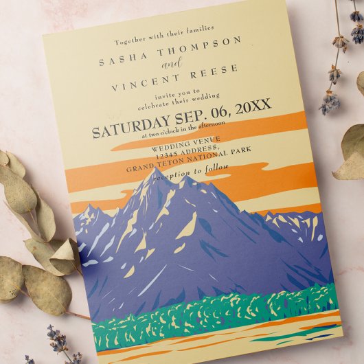 Grand Teton National Park Wedding Invitation Retro Einladung
