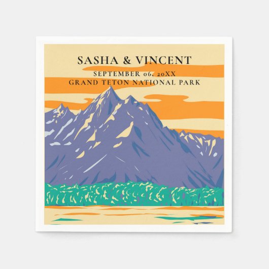 Grand Teton National Park Wedding Retro Serviette (Vorderseite)