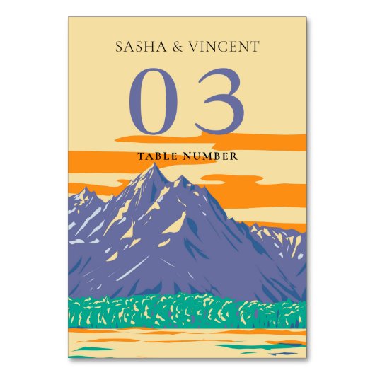 Grand Teton National Park Wedding Retro Tischnummer (Vorderseite)