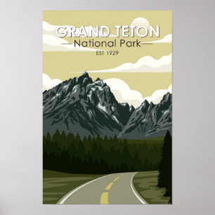 Grand Teton National Park Wyoming Straße Vintage Poster