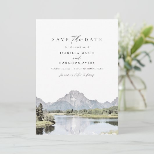 GRAND TETON Nationalpark Berg Save the Date Einladung (Stehend Vorderseite)