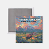 Grand Teton Nationalpark Berge Bison Wyoming Magnet (Vorderseite/Rückseite)