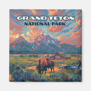 Grand Teton Nationalpark Berge Bison Wyoming Magnet