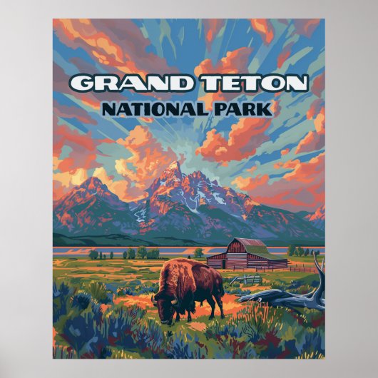 Grand Teton Nationalpark Berge Bison Wyoming Poster (Vorne)