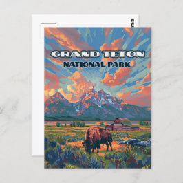 Grand Teton Nationalpark Berge Bison Wyoming Postkarte