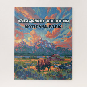 Grand Teton Nationalpark Berge Bison Wyoming Puzzle