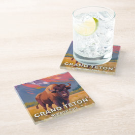 Grand Teton Nationalpark | Bison Reise Kunst Glasuntersetzer