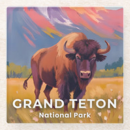 Grand Teton Nationalpark | Bison Reise Kunst Glasuntersetzer