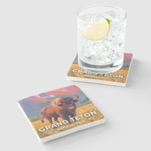 Grand Teton Nationalpark Bison Reise Kunst Steinuntersetzer