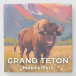 Grand Teton Nationalpark | Bison Reise Kunst Steinuntersetzer