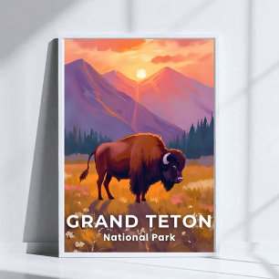 Grand Teton Nationalpark   Bison Wyoming Reise Poster