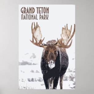 Grand Teton Nationalpark-Elch-Vintageplakat Poster