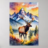 Grand Teton Nationalpark Elk Wyoming Wasserfarbe Poster (Vorne)