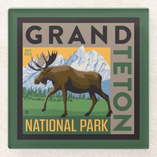 Grand Teton Nationalpark Moose Glasuntersetzer (Vorderseite)