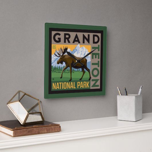 Grand Teton Nationalpark Moose Quadratische Wanduhr (Büro)