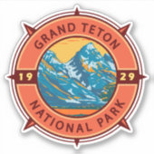 Grand Teton Nationalpark Retro Kompass Emblem Aufkleber (Vorderseite)
