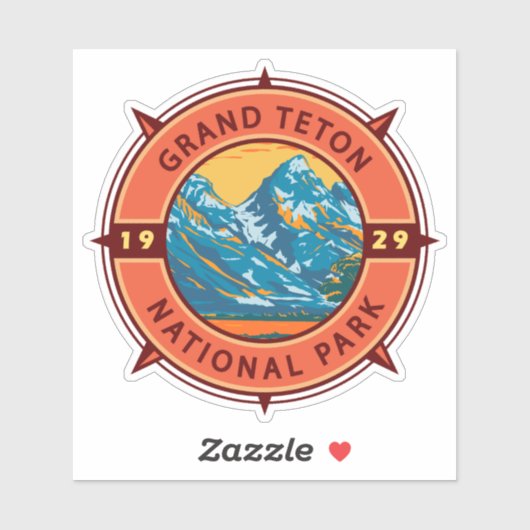 Grand Teton Nationalpark Retro Kompass Emblem Aufkleber (Blatt)