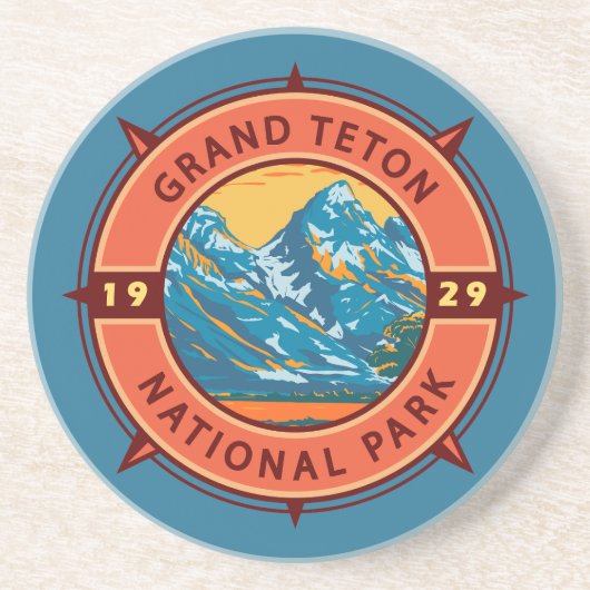 Grand Teton Nationalpark Retro Kompass Emblem Getränkeuntersetzer (Vorne)