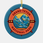 Grand Teton Nationalpark Retro Kompass Emblem Keramik Ornament (Vorne)