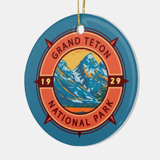 Grand Teton Nationalpark Retro Kompass Emblem Keramik Ornament (Links)