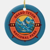 Grand Teton Nationalpark Retro Kompass Emblem Keramik Ornament (Hinten)