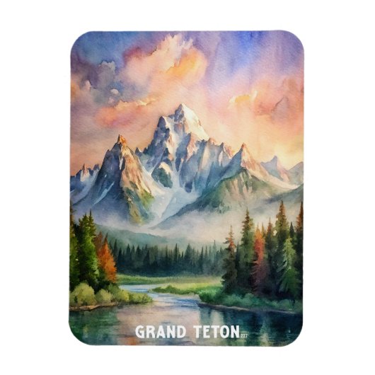 Grand Teton Nationalpark Wasserfarben Malerei Magnet (Vertikal)