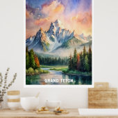 Grand Teton Nationalpark Wasserfarben Malerei Poster (Küche)