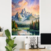 Grand Teton Nationalpark Wasserfarben Malerei Poster (Heimbüro)