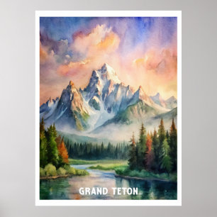Grand Teton Nationalpark Wasserfarben Malerei Poster