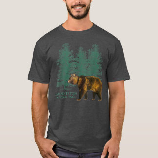 Grand Teton Nationalpark Wyoming Bären Tree Retro T-Shirt