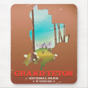 Grand Teton Nationalpark Wyoming Karte Mousepad