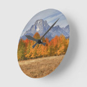 Grand Teton NP, Mount Moran und Aspen Runde Wanduhr (Winkel)
