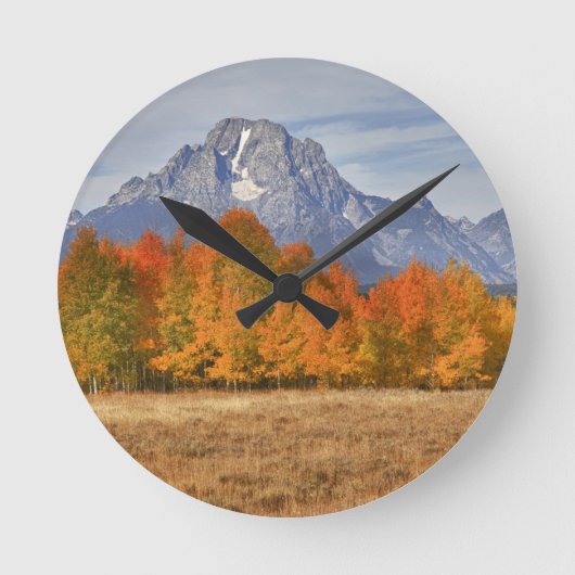 Grand Teton NP, Mount Moran und Aspen Runde Wanduhr (Vorderseite)