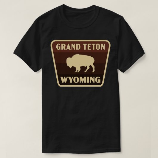 Grand Teton Wyoming Retro Buffalo Abzeichen Brown T-Shirt (Design vorne)