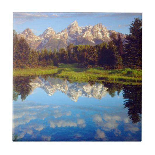 Grand Tetons, die im Fluss Snake reflektieren Fliese (Vorderseite)