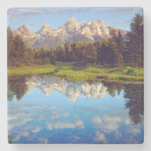 Grand Tetons, die im Fluss Snake reflektieren Steinuntersetzer (Vorderseite)