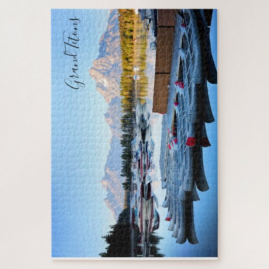 Grand Tetons Wyoming with Lake and Kayaks Puzzle (Vertikal)