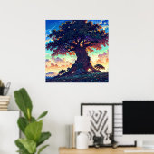 Grand Tree - lebendige Illustrationslandschaft Poster (Heimbüro)
