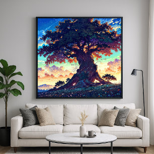 Grand Tree - lebendige Illustrationslandschaft Poster