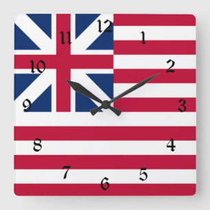 Grand Union, 1st USA Flag of Colonies Quadratische Wanduhr