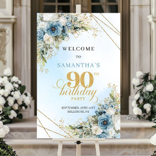 Grand Wasserfarbe staubblau gold 90. Geburtstag Poster