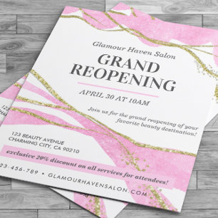 Grand Wiedereröffnung Rosa Glitzer Gold Salon Flye Flyer