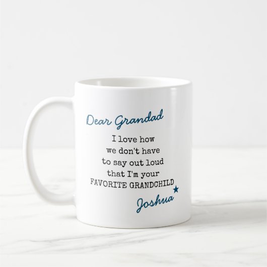 Grandad Favorite Grandchild-Schrift Typografie Kaffeetasse (Links)
