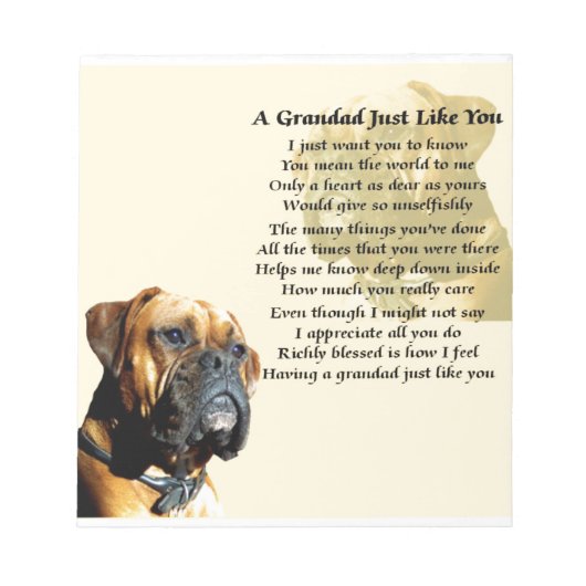 Grandad Gedicht - Boxer Dog Design Notizblock (Vorderseite)