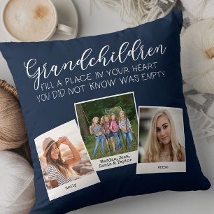 Grandchildren Gedicht 3 Foto Collage Navy Blau Kissen